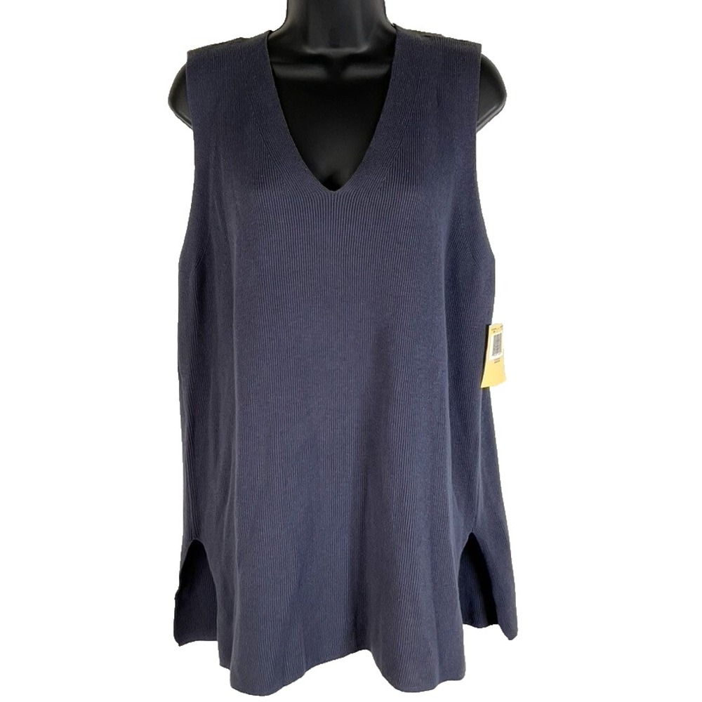 Jeanne Pierre Sleeveless Sweater Color Cadet Blue Size Medium Preppy Style 1104‎